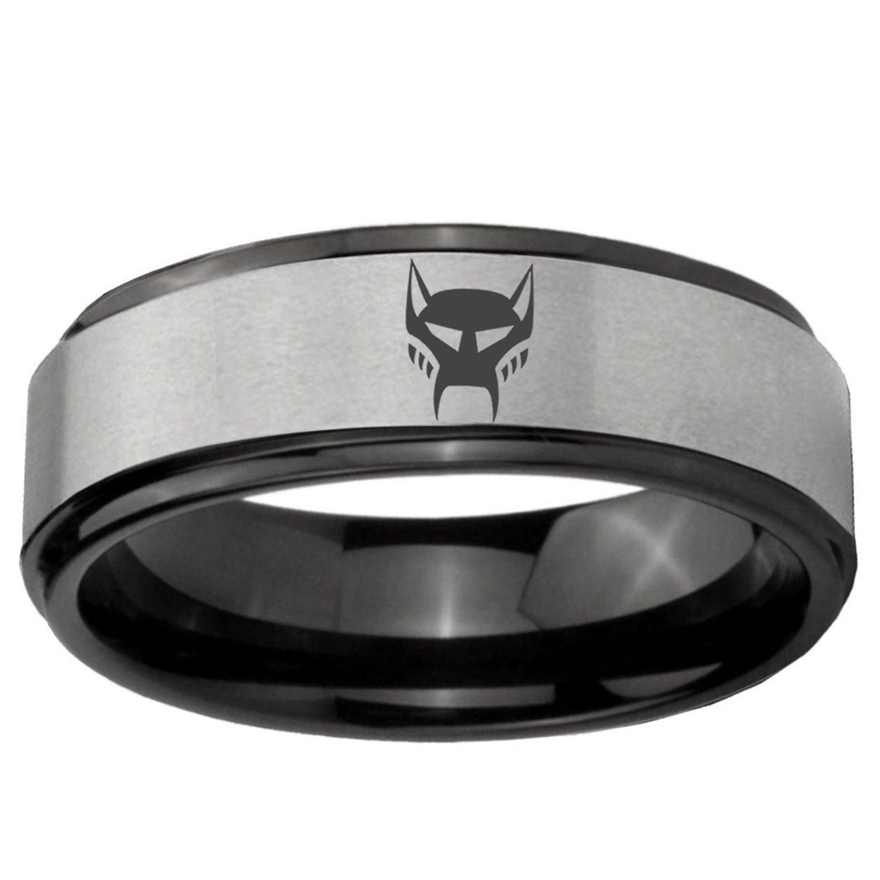 6mm Transformers Maximal Black Step Edge Gray Tungsten Ring