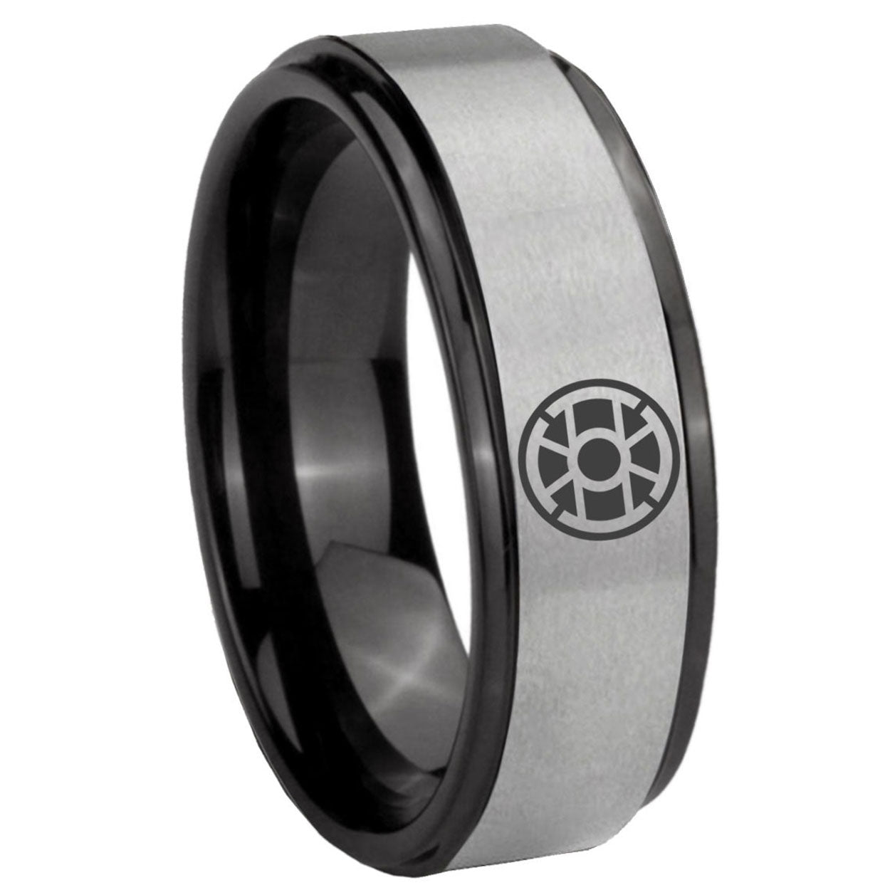 8mm Gold Lantern Black Step Edge Gray Tungsten Ring