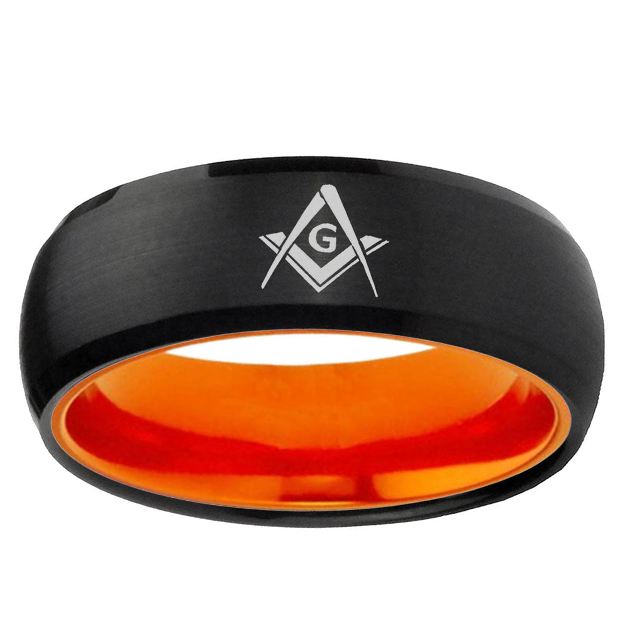 Freemason Masonic Dome Black And Orange Tungsten Bands Ring