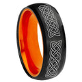 8mm Celtic Knot Dome Black Orange Tungsten Anniversary Ring