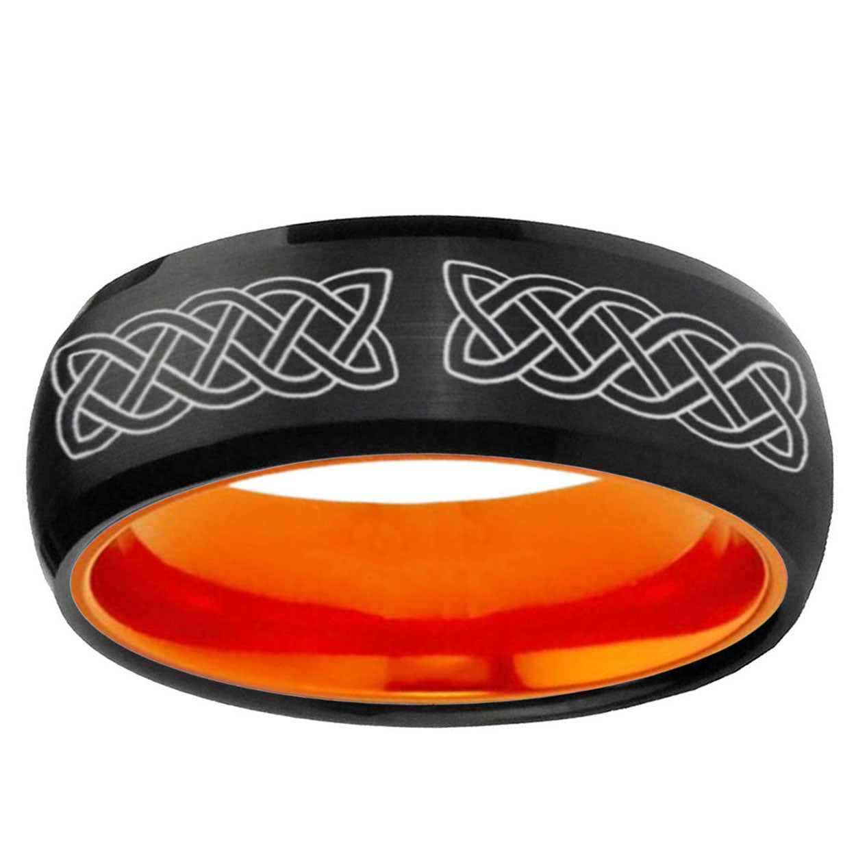 Celtic Knot Dome Black Orange Tungsten Anniversary Ring
