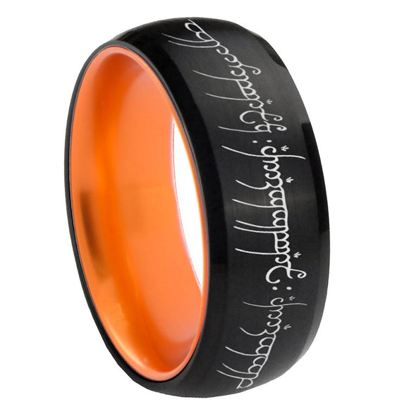 8mm Lord Of The Rings Dome Black Orange Mens Tungsten Jewelry