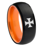 8mm Maltese Cross Dome Black Orange Tungsten Wedding Band
