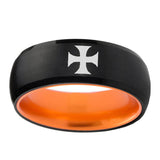 8mm Maltese Cross Dome Black Orange Tungsten Wedding Band