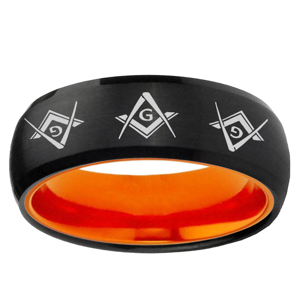 Master Mason Masonic Dome Black Orange Tungsten Band