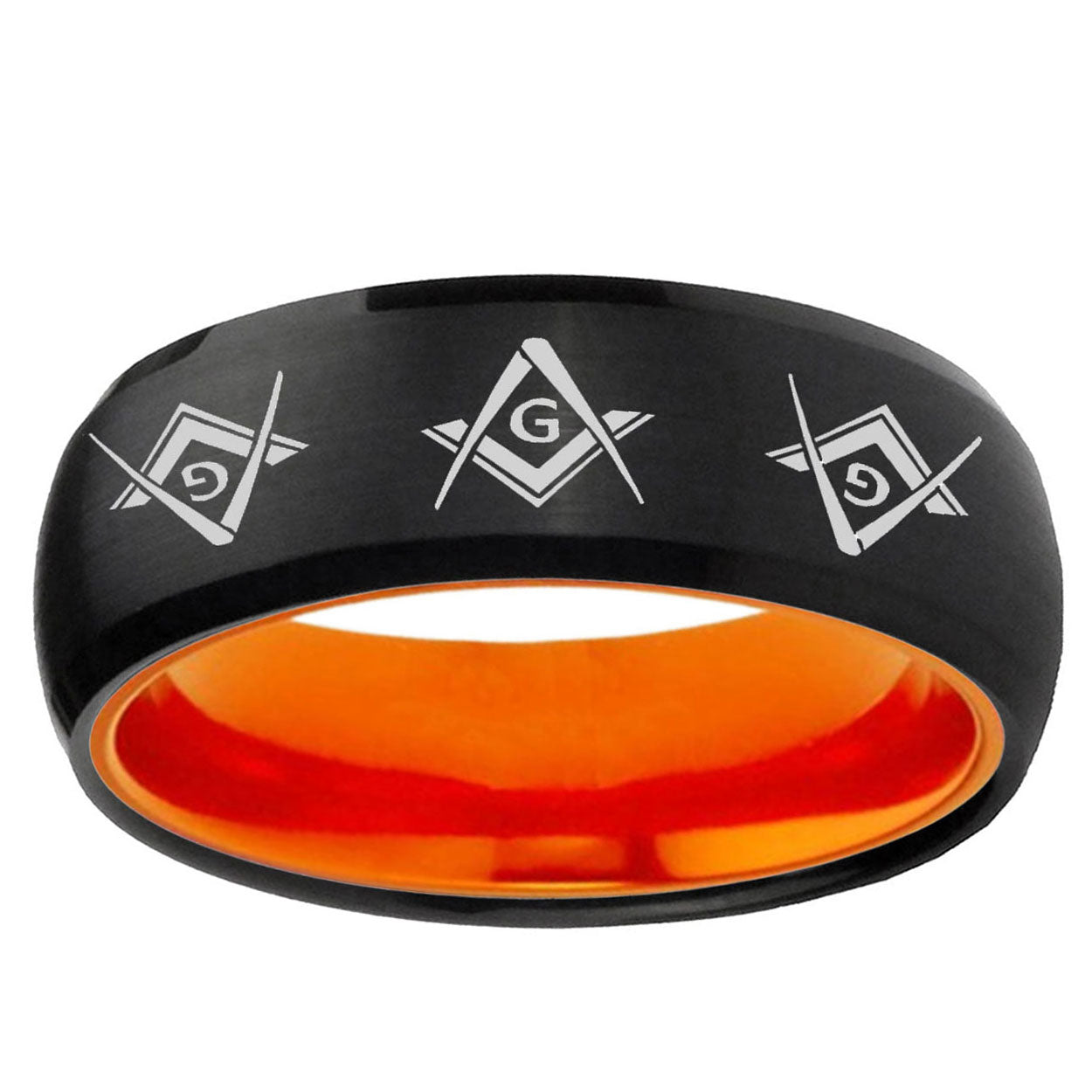 Master Mason Masonic Dome Black Orange Tungsten Band