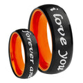 8mm I Love You Forever ever Dome Black Orange Tungsten Ring