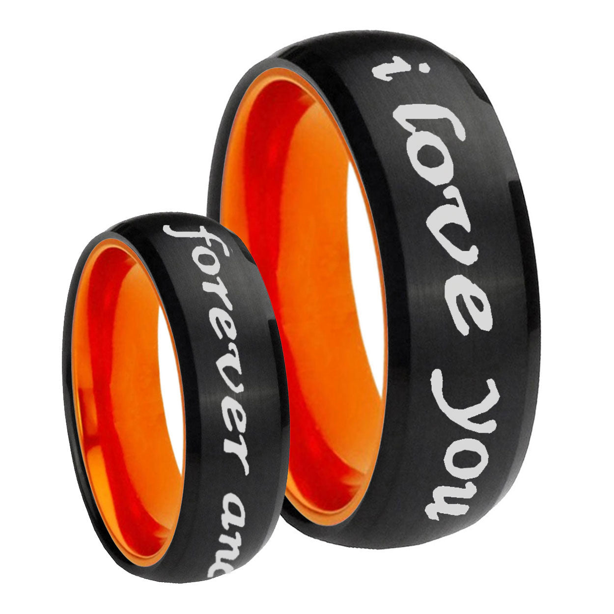 8mm I Love You Forever ever Dome Black Orange Tungsten Ring