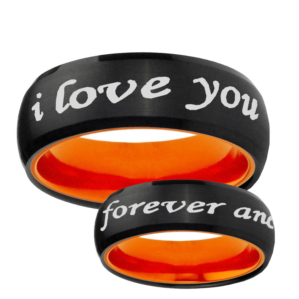 I Love You Forever ever Dome Black Orange Tungsten Ring