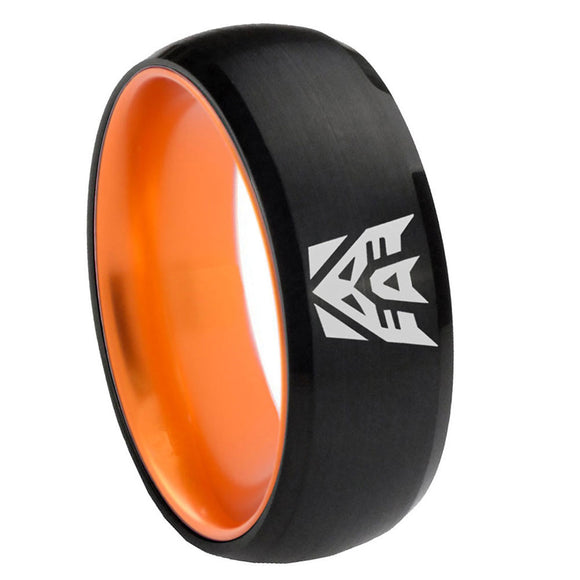 8mm Decepticon Transformers Dome Black Orange Polished Tungsten Ring