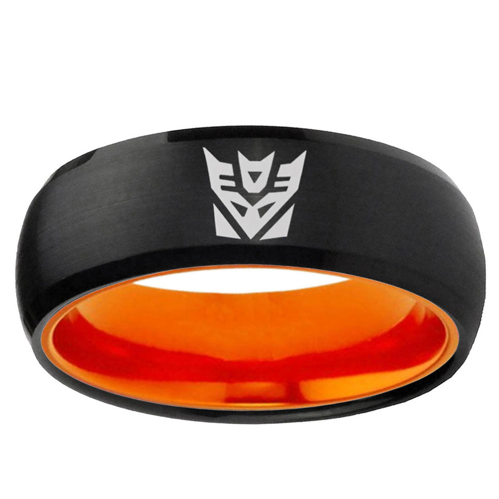 Decepticon Transformers Dome Black Orange Polished Tungsten Ring