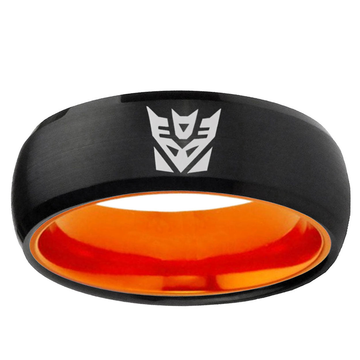 Decepticon Transformers Dome Black Orange Polished Tungsten Ring