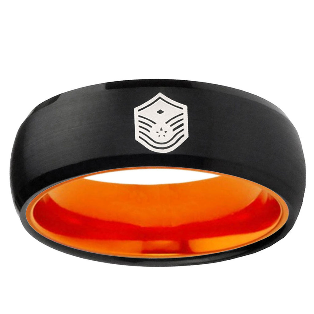 Chief Master Sergeant Vector Dome Black Orange Tungsten Ring