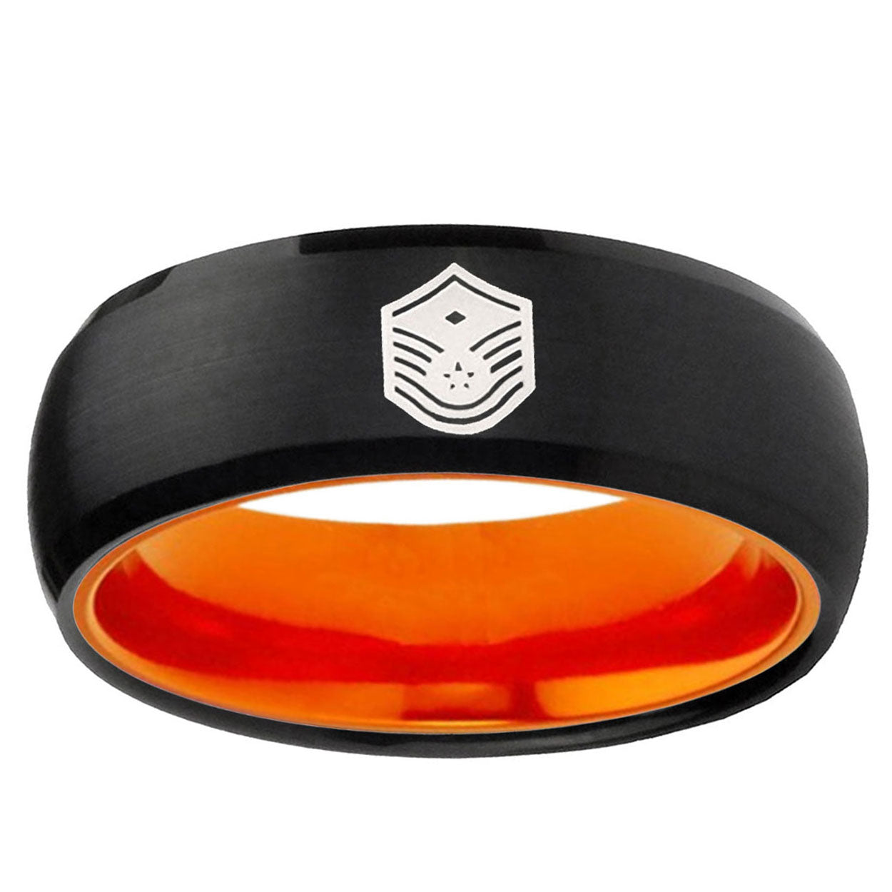 Chief Master Sergeant Vector Dome Black Orange Tungsten Ring