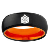 Army Sergeant Major Dome Black And Orange Tungsten Custom Men's Ring