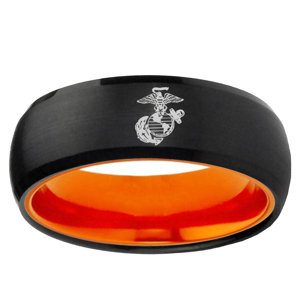 Marine Dome Black And Orange Tungsten Men's Engagement Ring