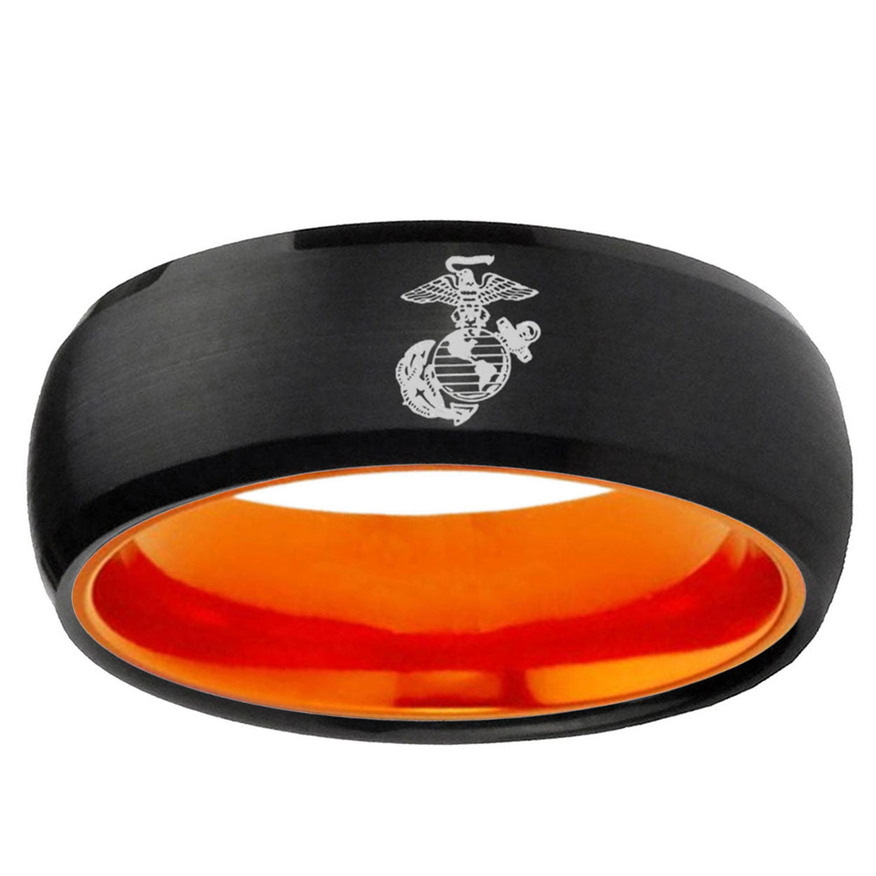 Marine Dome Black And Orange Tungsten Men's Engagement Ring
