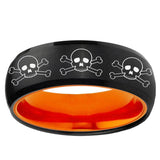 Multiple Skull Dome Black And Orange Tungsten Carbide Men's Wedding Ring