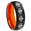 8mm Multiple Fleur-De-Lis Dome Black Orange Tungsten Mens Ring