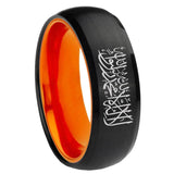 8mm Islamic Shahada Dome Black And Orange Tungsten Carbide Men's Ring