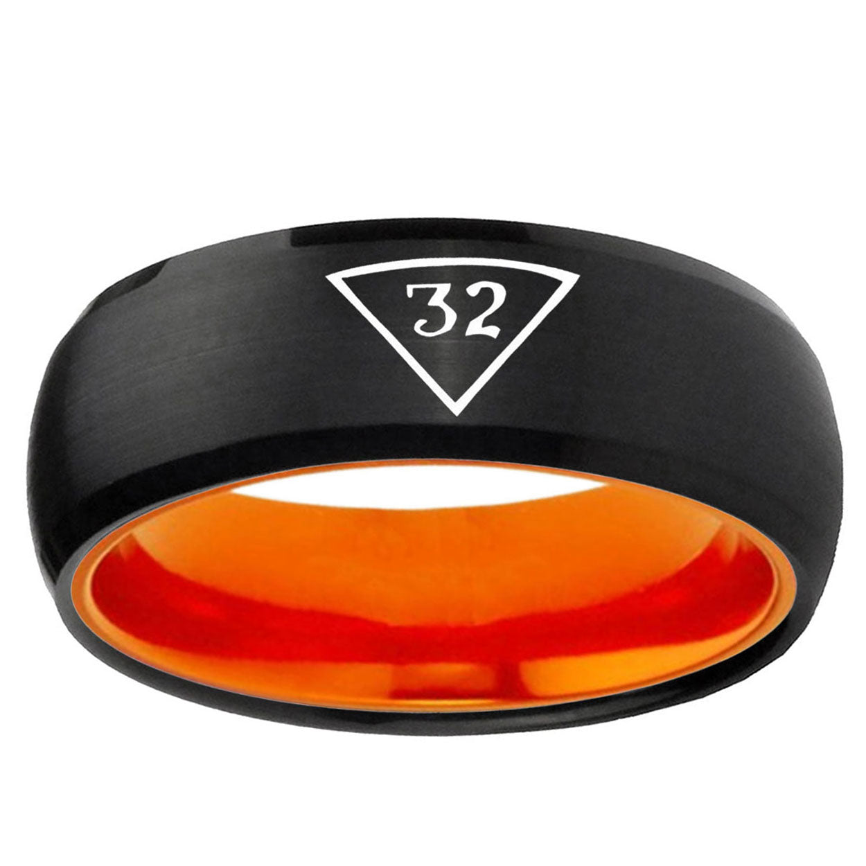 Masonic 32 Triangle Freemason Dome Black Orange Tungsten Ring