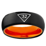Masonic 32 Triangle Freemason Dome Black And Orange Tungsten Carbide Custom Men's Ring
