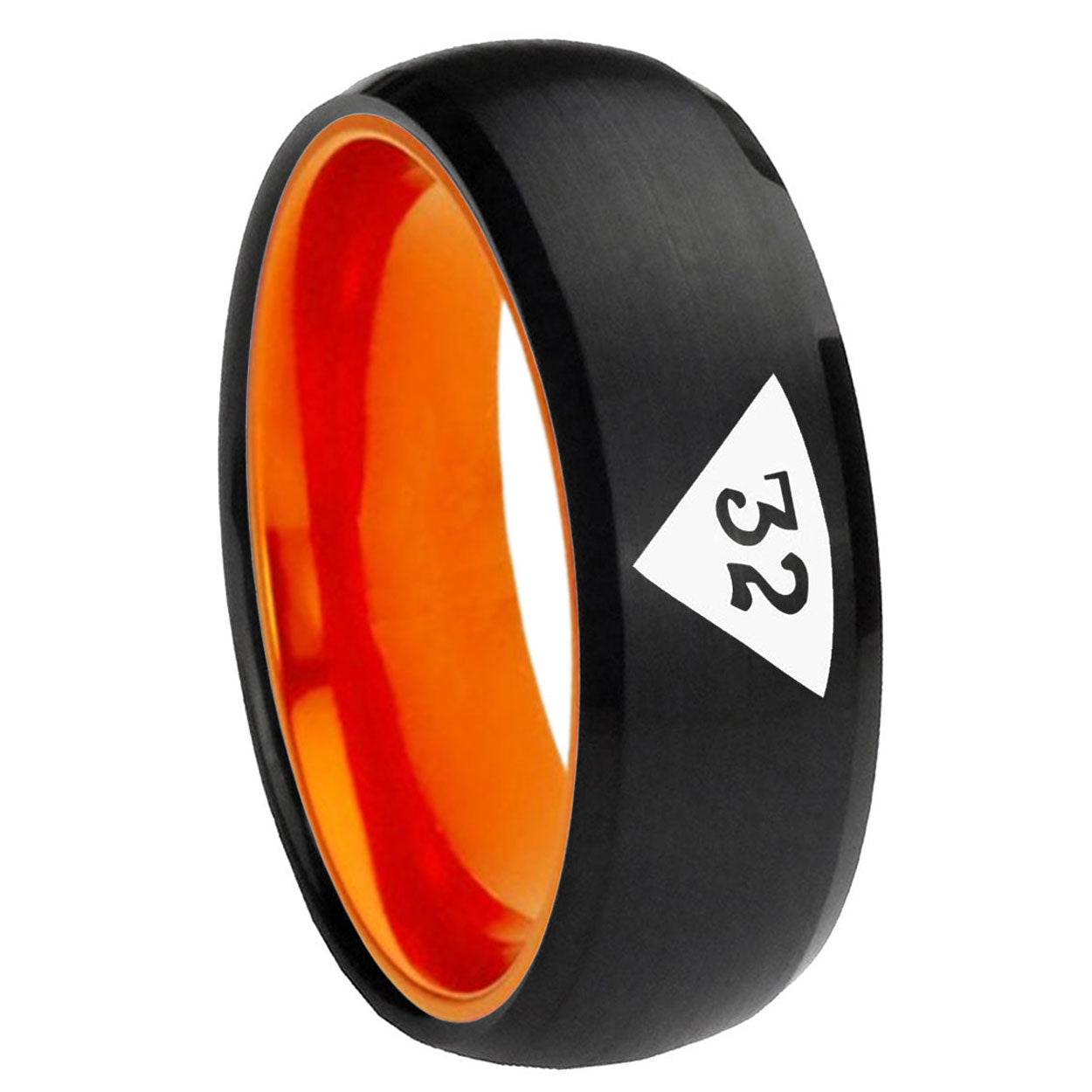8mm Masonic 32 Triangle Design Freemason Dome Black Orange Tungsten Ring