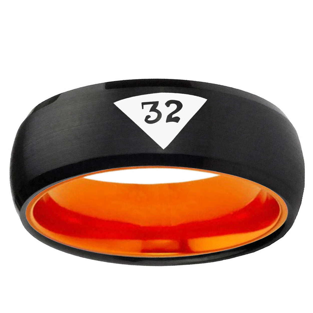 Masonic 32 Triangle Design Freemason Dome Black Orange Tungsten Ring