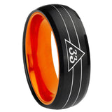 8mm Masonic 32 Duo Line Freemason Dome Black And Orange Tungsten Carbide Custom Men's Ring