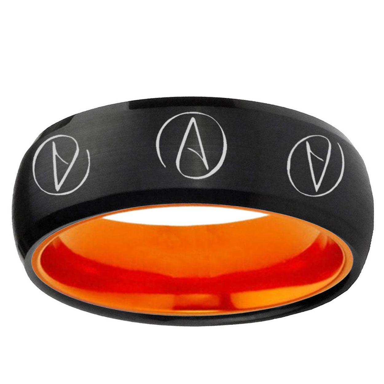Atheist Design Dome Black Orange Tungsten Engagement Ring