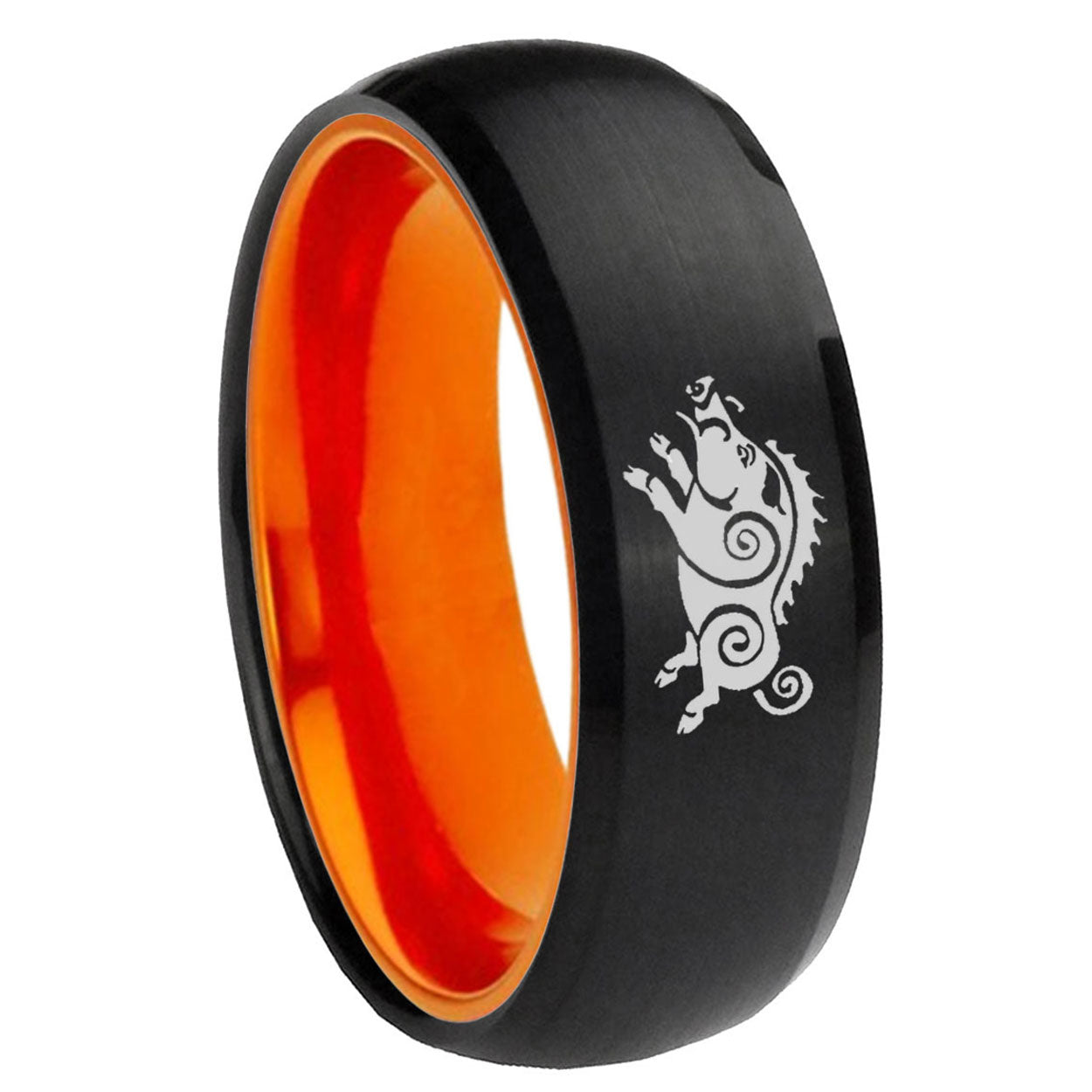 8mm Wild Boar Dome Black And Orange Tungsten Engagement Ring