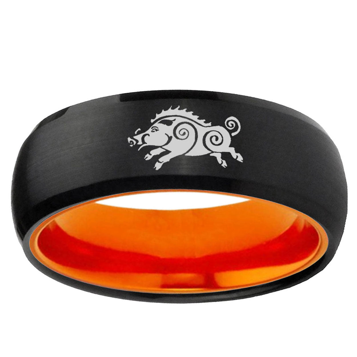 Wild Boar Dome Black And Orange Tungsten Engagement Ring