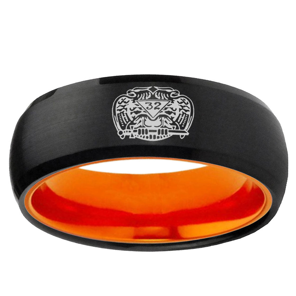 Masonic 32 Degree Freemason Dome Black Orange Tungsten Ring
