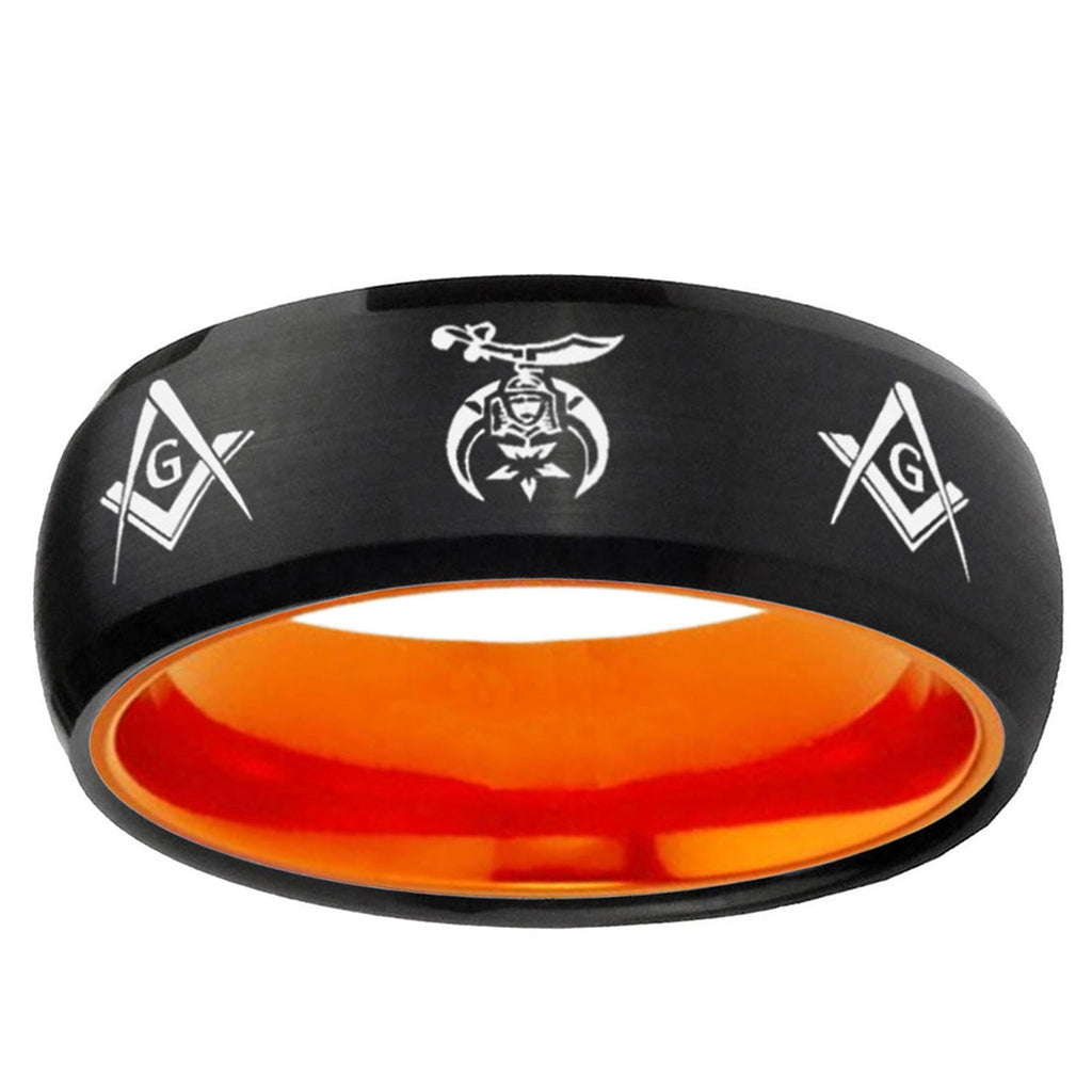 Masonic Shriners Dome Black And Orange Tungsten Men Bands
