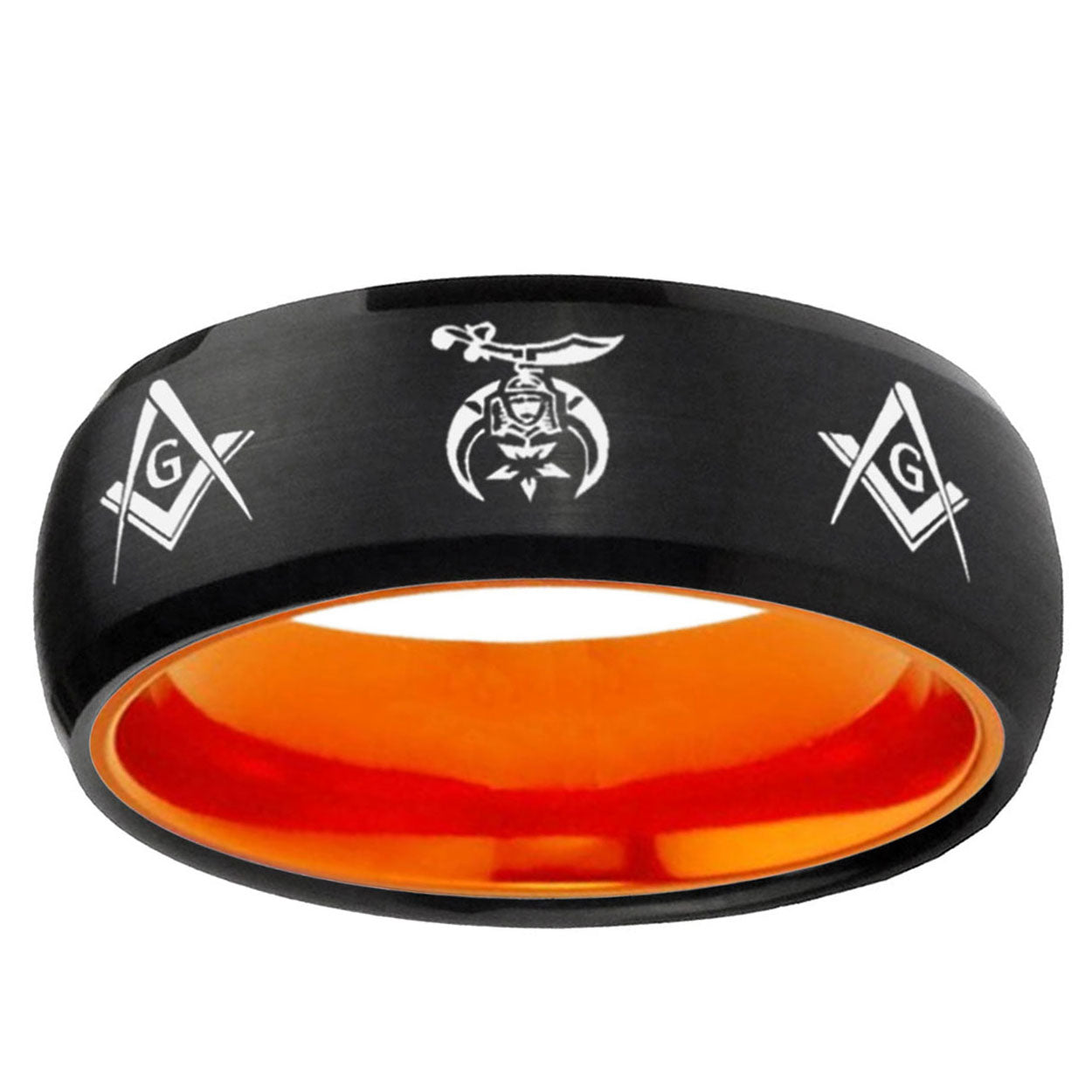 Masonic Shriners Dome Black And Orange Tungsten Men Bands