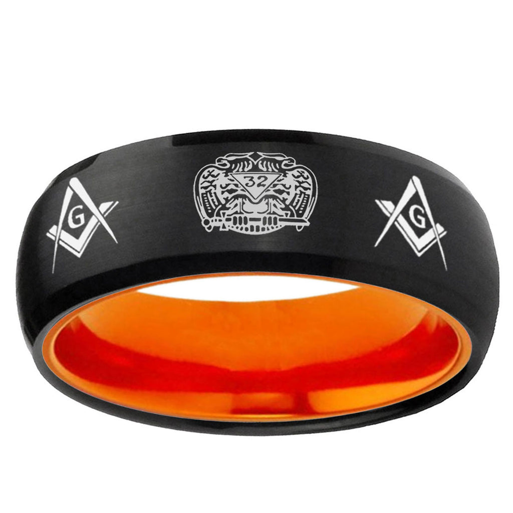 Masonic 32 Design Dome Black Orange Tungsten Promised Ring