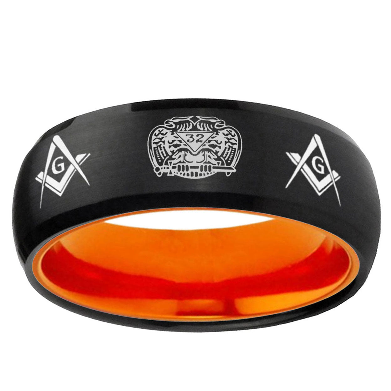 Masonic 32 Design Dome Black Orange Tungsten Promised Ring