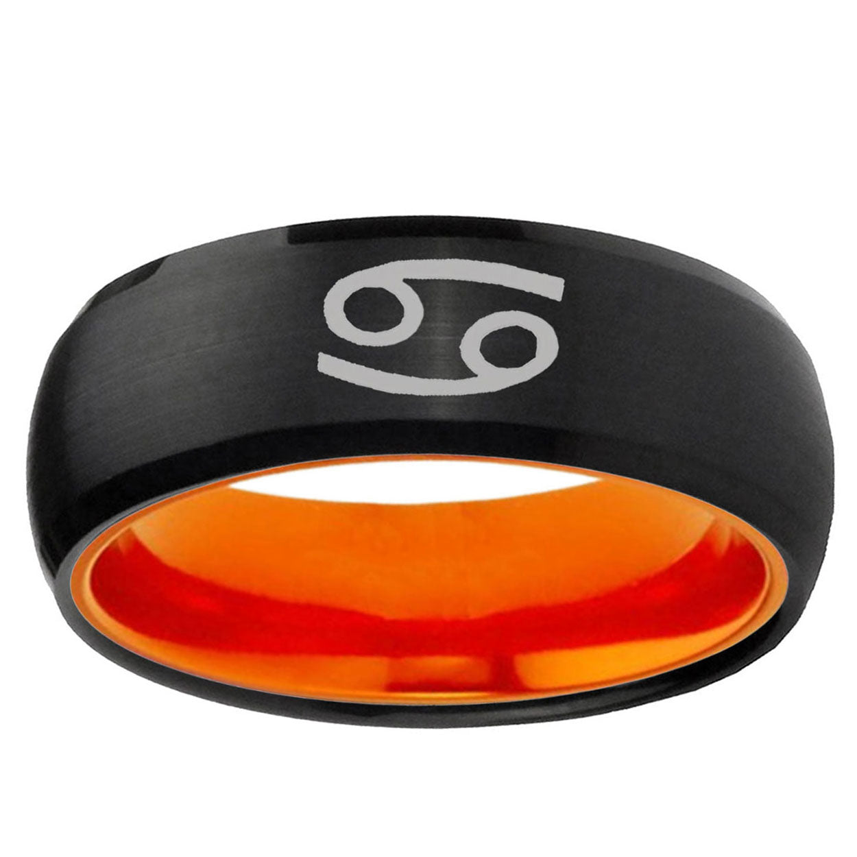 Cancer Horoscope Dome Black And Orange Tungsten Ring