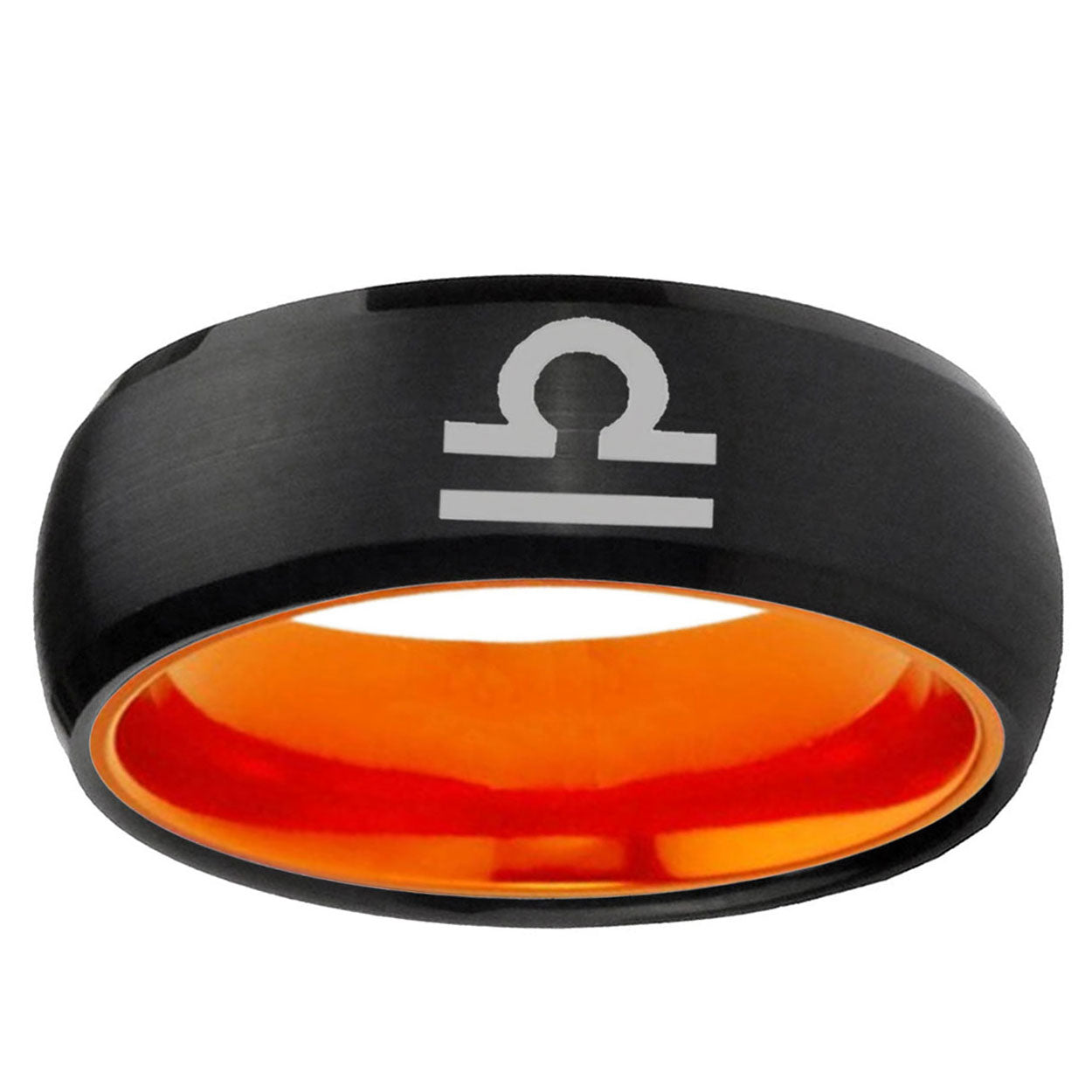 Libra Horoscope Dome Black And Orange Tungsten Bands Ring