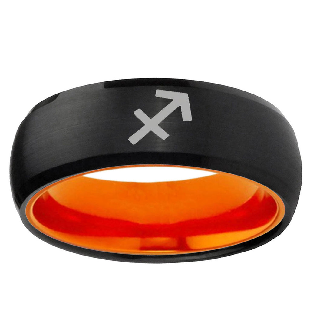 Sagittarius Zodiac Dome Black Orange Tungsten Ring for Men