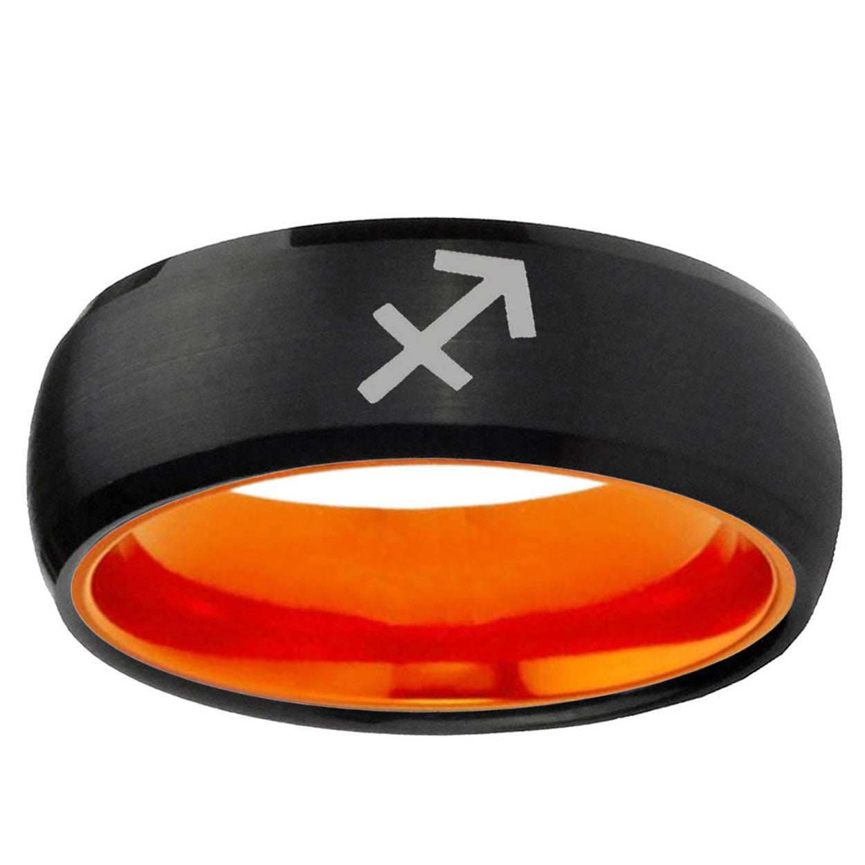 Sagittarius Zodiac Dome Black Orange Tungsten Ring for Men
