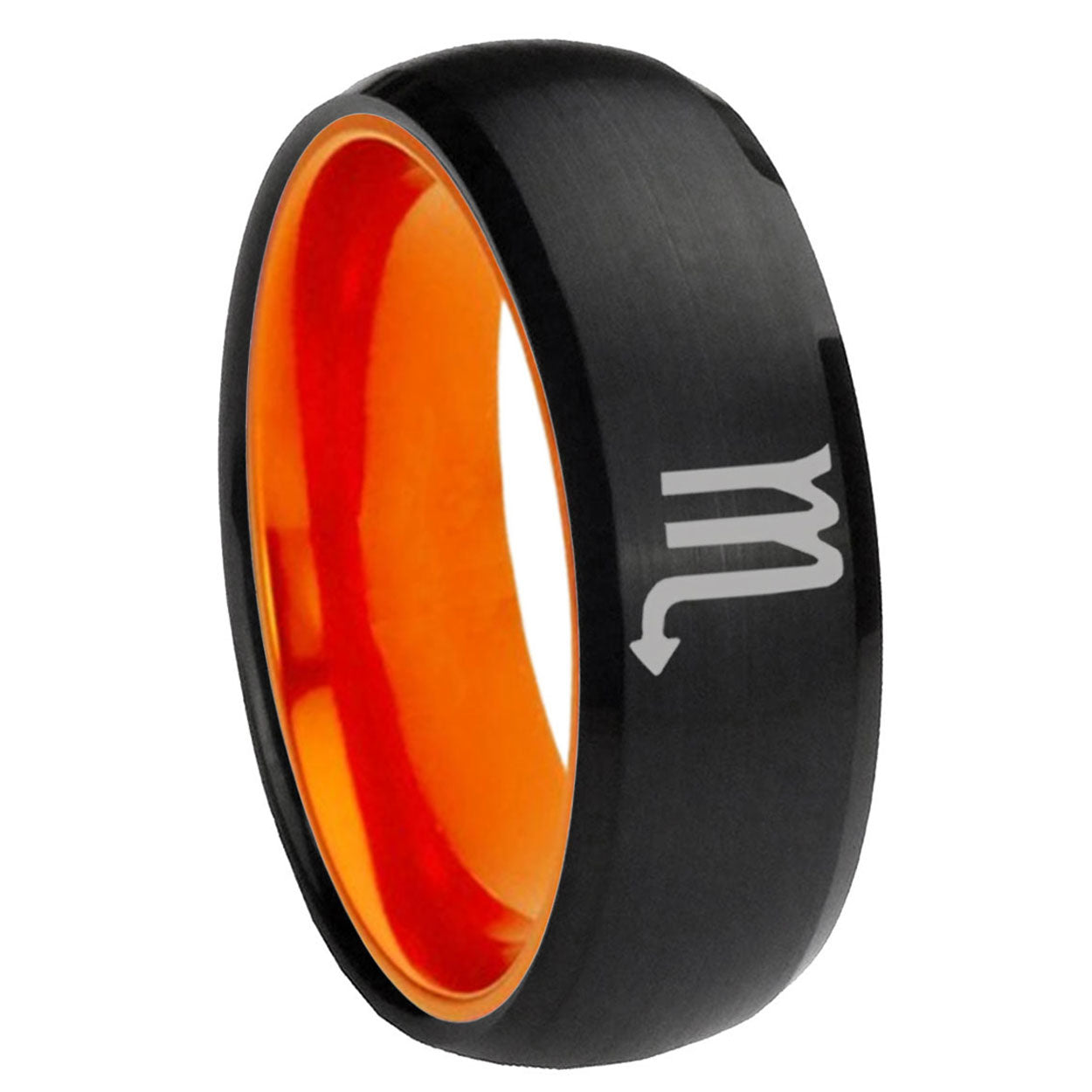 8mm Scorpio Horoscope Dome Black Orange Tungsten Promised Ring