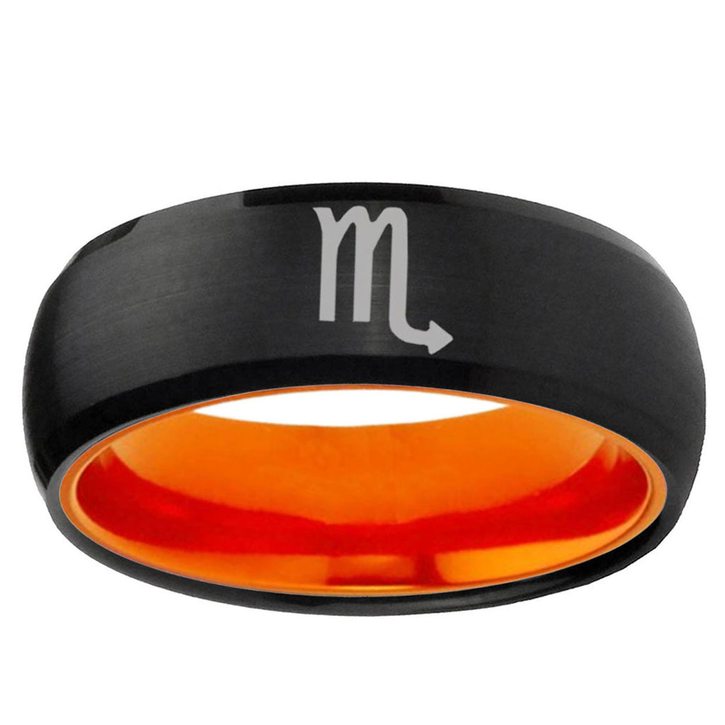 Scorpio Horoscope Dome Black Orange Tungsten Promised Ring