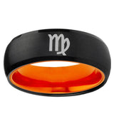 Virgo Zodiac Dome Black And Orange Tungsten Carbide Men's Anniversary Ring