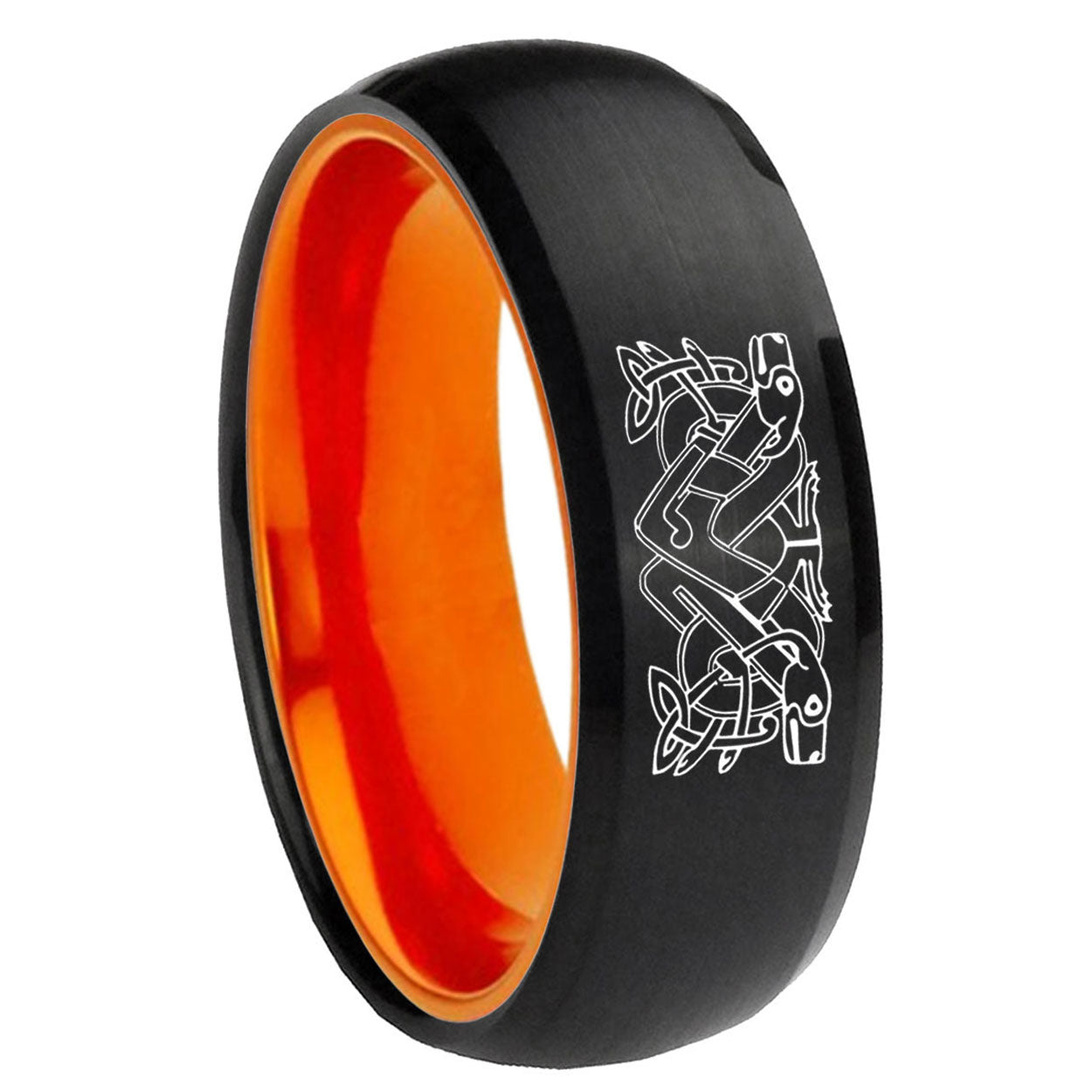 8mm Celtic Dog Dome Black And Orange Tungsten Mens Wedding Ring
