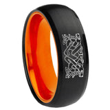 8mm Celtic Dog Dome Black And Orange Tungsten Carbide Men's Wedding Ring