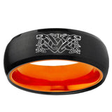 Celtic Dog Dome Black And Orange Tungsten Carbide Men's Wedding Ring