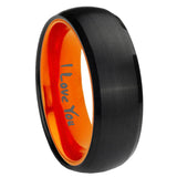 8mm I Love You Dome Black And Orange Tungsten Carbide Men's Wedding Ring