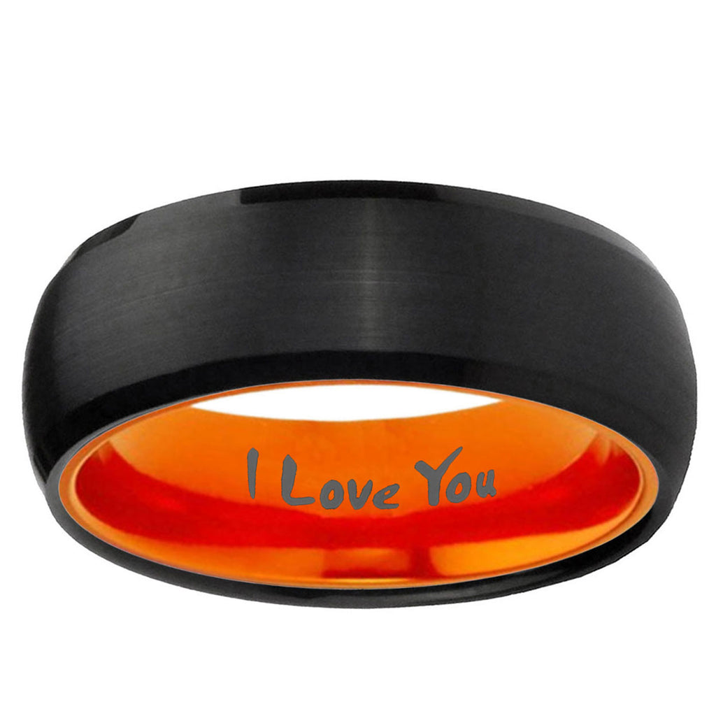 I Love You Dome Black And Orange Tungsten Mens Wedding Ring