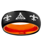 Celtic Triangle Fleur-De-Lis Dome Black And Orange Tungsten Promise Ring